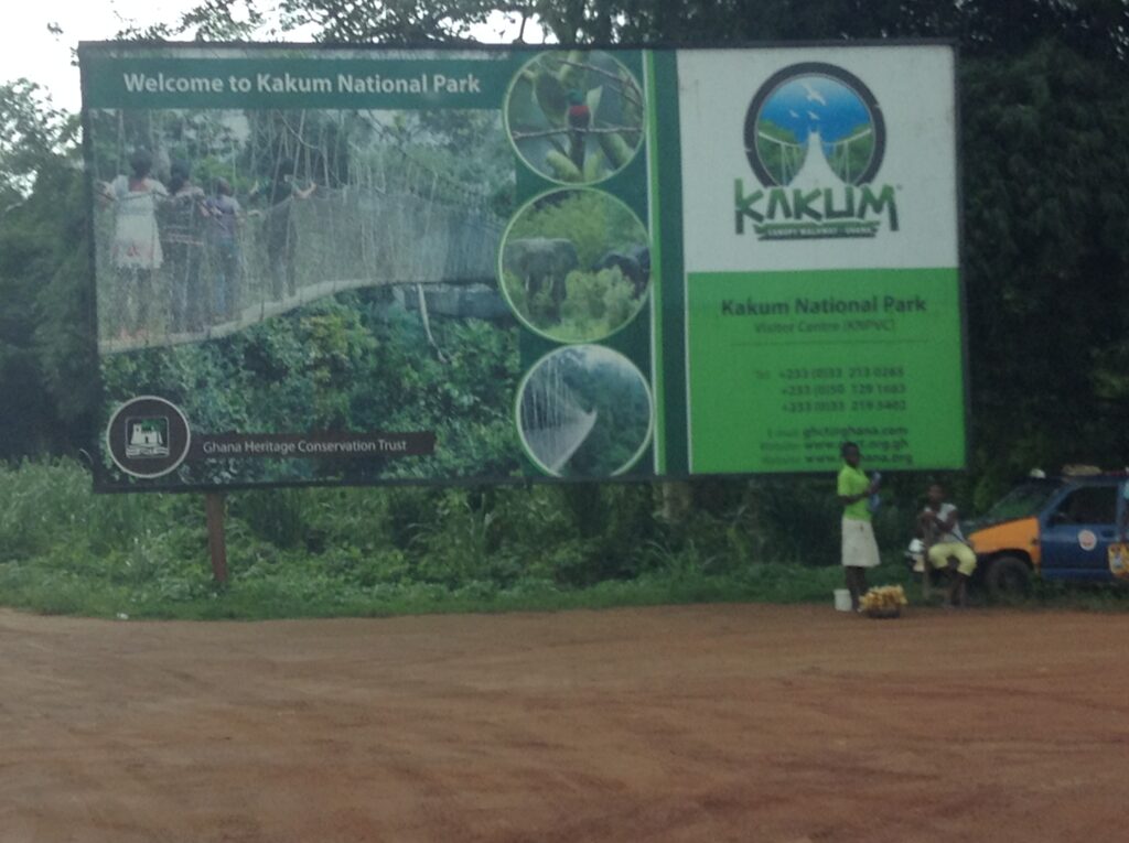 A sign leading into Kakum Forest in Ghana